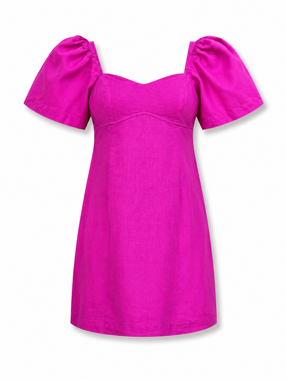 A New Day Pink Linen Blend Puff Sleeve Square Neck Mini Dress M